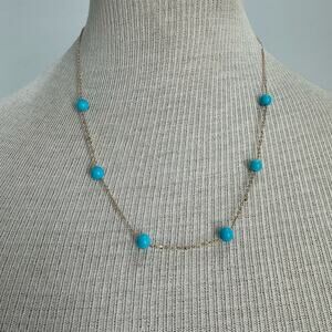 Circa 2000s Turquoise Bead Station Chain in 14k Gold 20 inch necklace